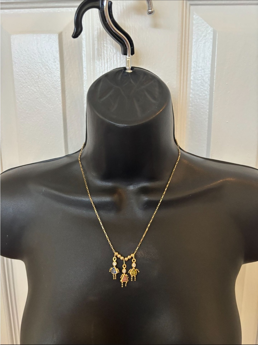 Gold Charm Drop Necklace with Three Figurine Charms